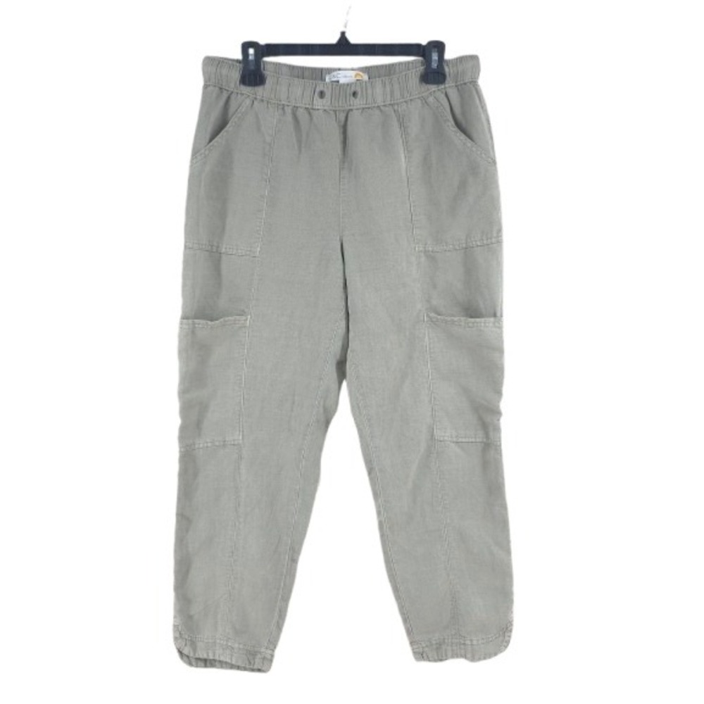 C&C California Pants Size Medium Linen Blend Cargo High Rise Green Stretch